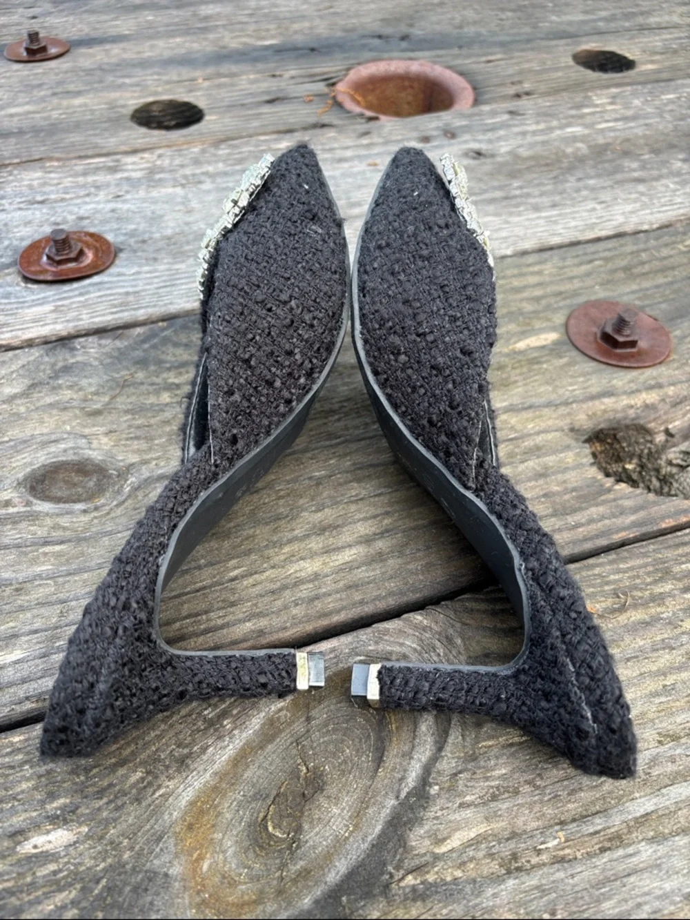 Crown & Ivy Women’s Sz6.5M Black Pointed Toe Mule with Crystal Buckle#317 - Picture 7 of 11